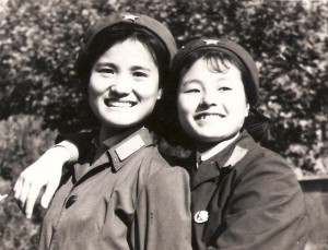 Xue Bing and her dear sister, Jie Bing Chen, the world famous Erhu soloist（陳洁冰 世界著名二胡演奏家）. Xue Bing is in her army uniform, while Jie Bing is in her navy uniform. Army Arts Festival, Beijing, 1976.